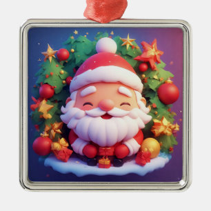 Adorno Metálico Alegre Papá Noel rodeado de Navidad festiva