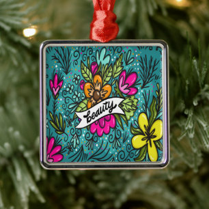 Adorno Metálico Almohada Decorativa Belleza con Flores