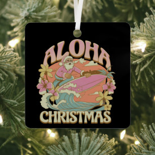 Adorno Metálico Aloha Navidad Surfing Santa hawaiano Kalikimaka
