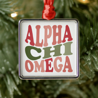 Adorno Metálico Alpha Chi Omega Gráfico Retro Apilado Groovy