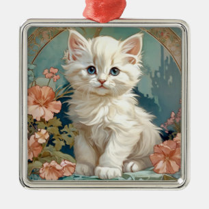 Adorno Metálico Alphonse Mucha Estilo Gato Blanco