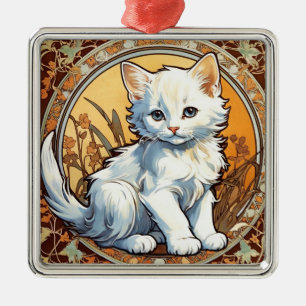 Adorno Metálico Alphonse Mucha Style Cat