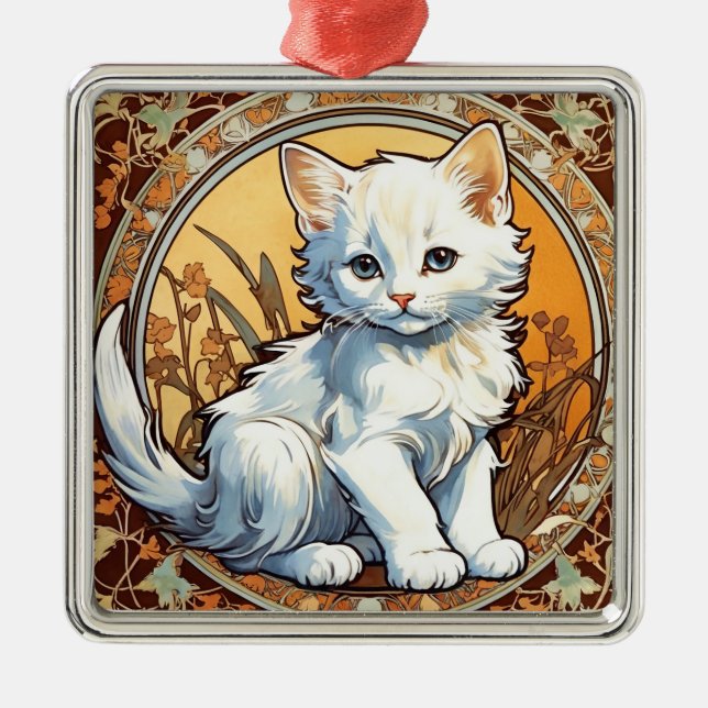 Adorno Metálico Alphonse Mucha Style Cat (Frente)