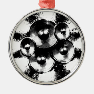Adorno Metálico Altavoces de música en blanco y negro en un círcul
