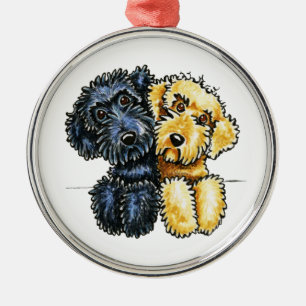 Adorno Metálico Amarillo negro de Labradoodles alineado