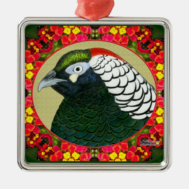 Adorno Metálico Amherst Pheasant and Flowers (Frente)