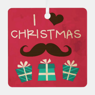 Adorno Metálico Amo a los Navidades Mustache Ornament