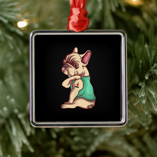 Adorno Metálico Amo a mamá Tattoo Lover Gracioso regalo de Bulldog (Árbol)