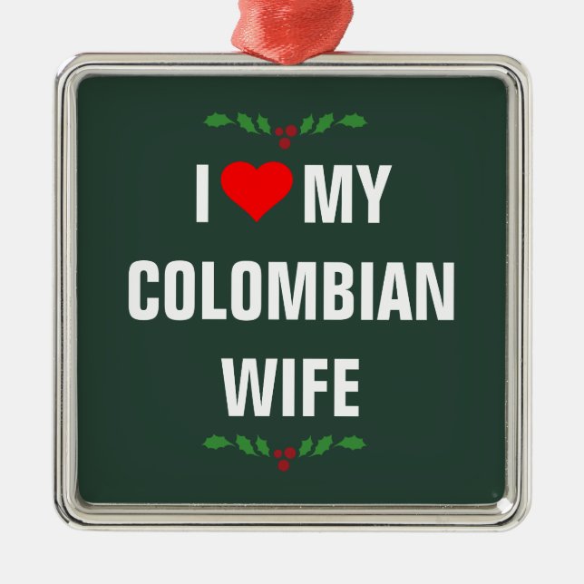 Adorno Metálico Amo a mi mujer colombiana, Navidades, (Frente)