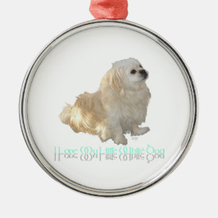 Adorno Metálico Amo a mi pequeño perro blanco - Pekingese !