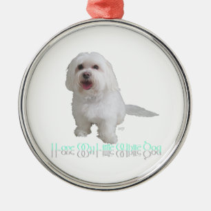 Adorno Metálico Amo Mi Perro Blanco Pequeño - Habanés