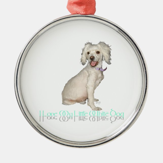 Adorno Metálico Amo Mi Perro Blanco Pequeño - Mezcla de Fósforo /  (Frente)