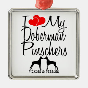 Adorno Metálico Amo Mis Dos Perros Doberman Pinscher