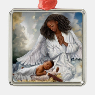 Adorno Metálico Ángel afroamericano y niño Jesús