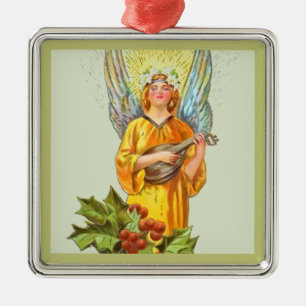 Adorno Metálico Ángel con acebo y mandolina