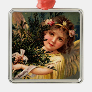 Adorno Metálico Ángel con un brazo lleno de follaje navideño