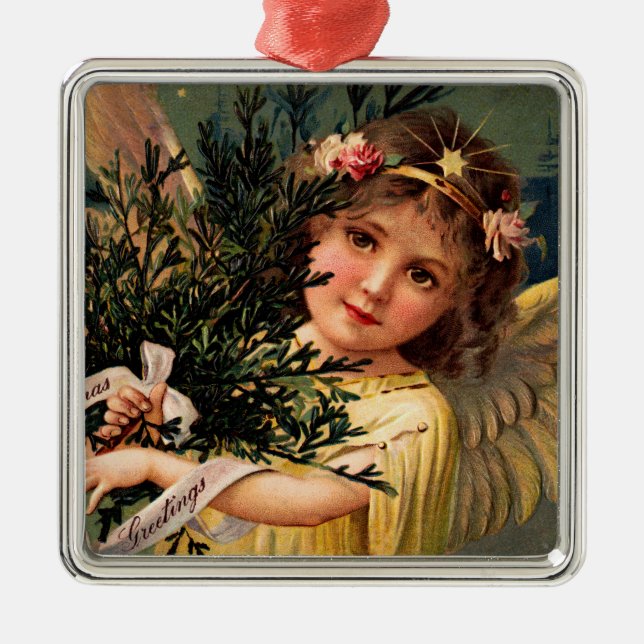 Adorno Metálico Ángel con un montón de vegetación Navidad (Frente)