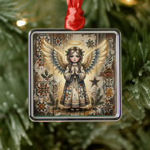 Adorno Metálico Ángel de arte popular vintage para envolver en Nav