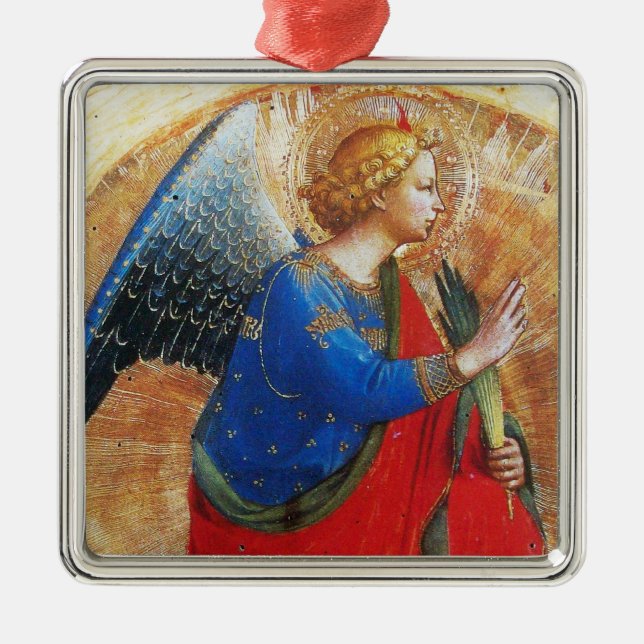 Adorno Metálico ANGEL EN AZUL ROJO ORO, Arcángel Gabriel (Frente)