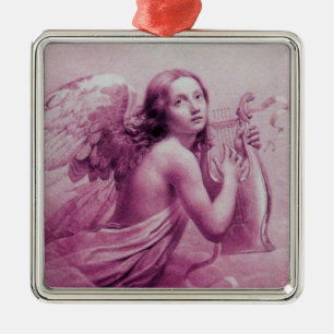 Adorno Metálico ANGEL JUGANDO A LYRA SOBRE LAS NUBES, rosa