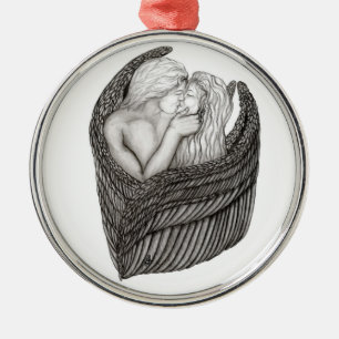 Adorno Metálico Angels Kissing , diseño en blanco y negro