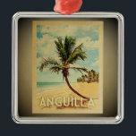 Adorno Metálico Anguila Ornament Vintage Travel Palm Tree<br><div class="desc">Un fresco adorno de Anguila de estilo vintage con una palmera en una playa de arena con cielo azul y océano.</div>