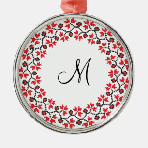 Adorno Metálico Anillo de flores rojas Monograma personalizado ini