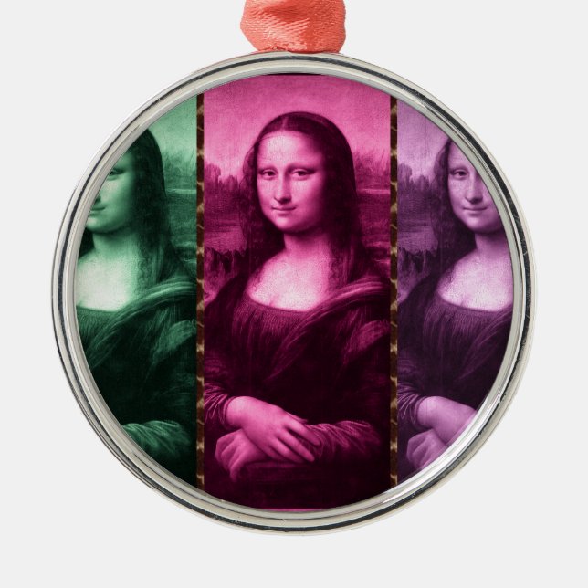 Adorno Metálico Animal Mona Lisa Imprimir púrpura rosa verde (Frente)
