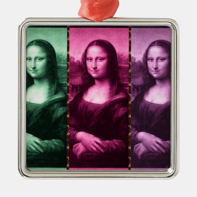 Adorno Metálico Animal Mona Lisa Imprimir púrpura rosa verde (Frente)
