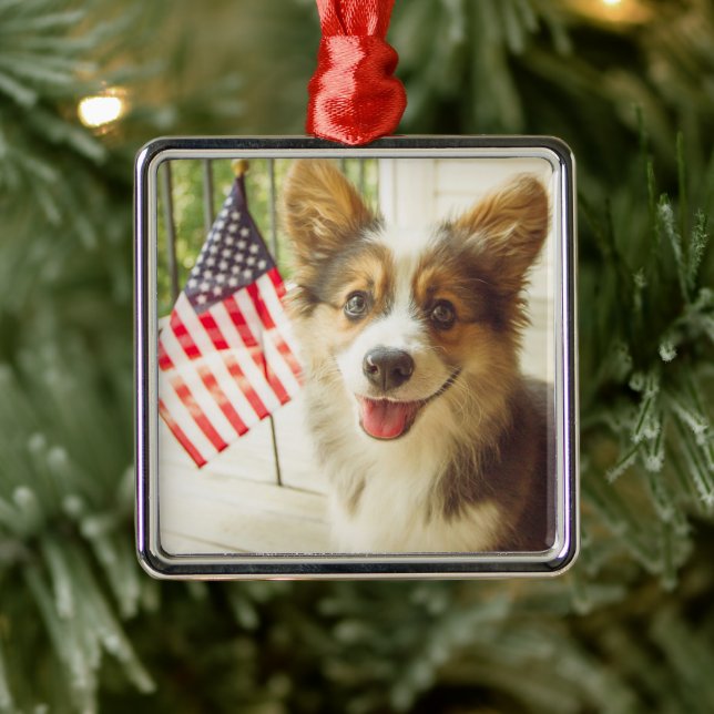 Adorno Metálico Animales de bebé más afectados | Corgi de bandera  (Árbol)