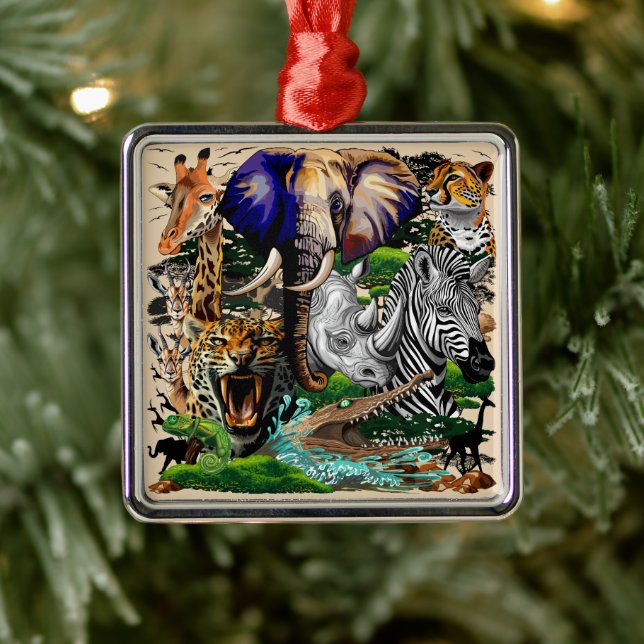 Adorno Metálico Animales salvajes de sabana africanos (Árbol)