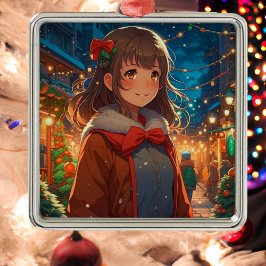 Adorno Metálico Anime Chica sobre la noche de los Navidades