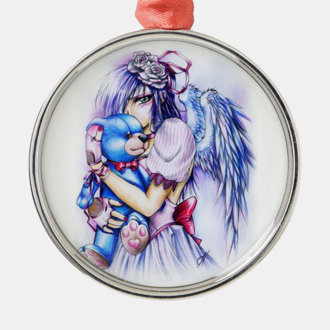 Adorno Metálico Anime Gótica Chica Angel Rosa Con Teddy (Frente)