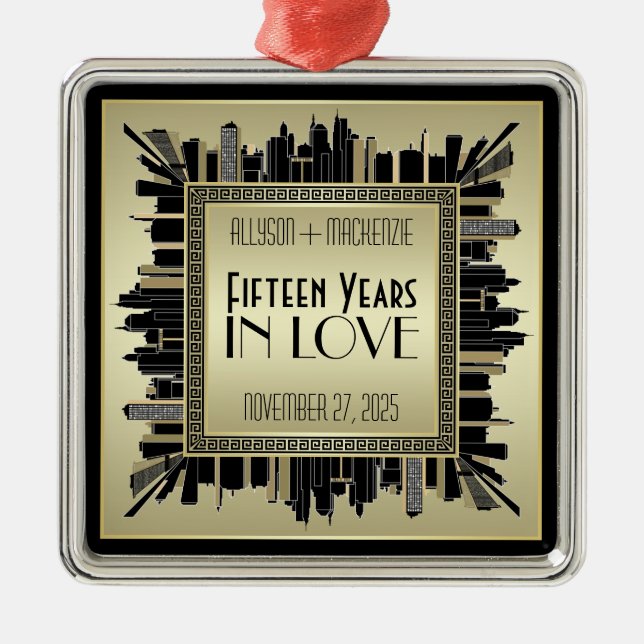 Adorno Metálico Aniversario del Boda Art Déco Champagne Gatsby (Frente)