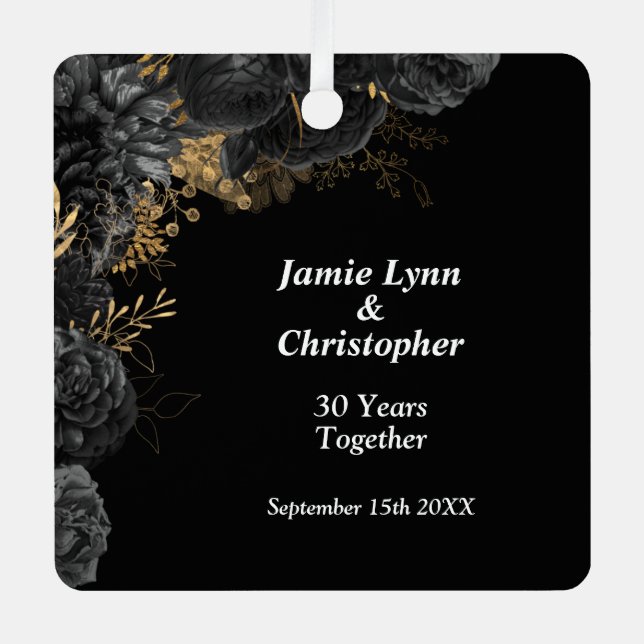 Adorno Metálico Aniversario del Boda Floral Negra (Anverso)