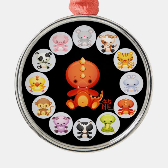 Adorno Metálico Año chino del zodiaco del dragón (Frente)