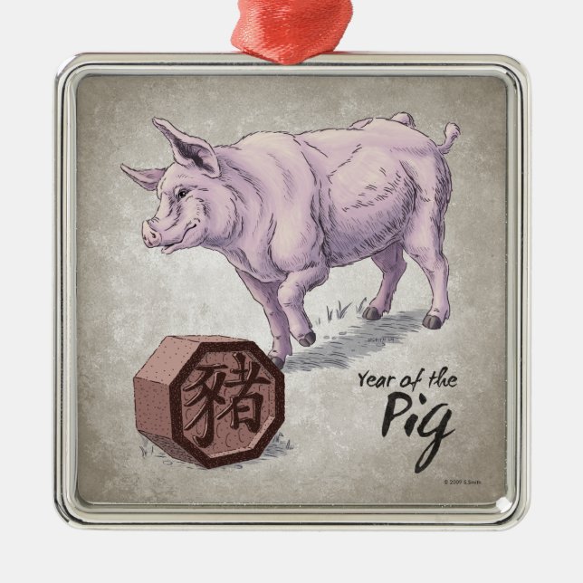 Adorno Metálico Año del Cerdo (Boar) Arte Zodiaco Chino (Frente)