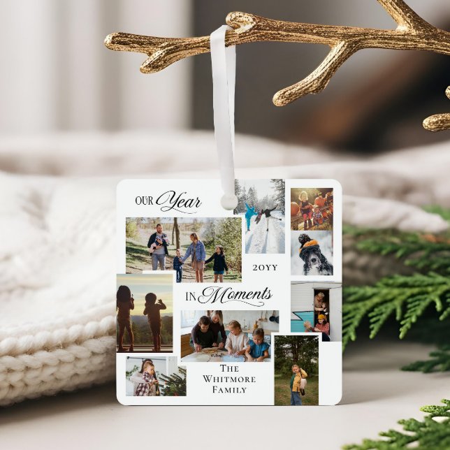 Adorno Metálico Año en momentos Collage de fotos familiar Keepsake (Year in Moments Family Photo Collage Keepsake Gift Metal Ornament)