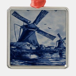 Adorno Metálico Antiguo mosaico azul Delft - molinos de viento a o