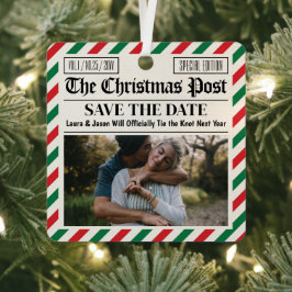 Adorno Metálico Anuncio de Boda de Navidad Personalizado en Periód