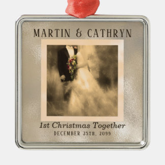 Adorno Metálico Apenas casado primer Navidad Personalizado año