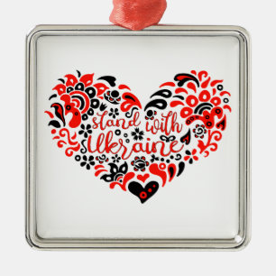 Adorno Metálico Apoyar a Ucrania con letras y corazón
