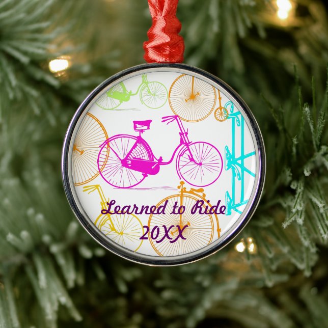 Adorno Metálico Aprendió a viajar en bicicleta Keepsake y año (Árbol)