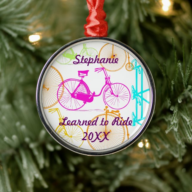 Adorno Metálico Aprendió a viajar en bicicleta Keepsake y año (Árbol)