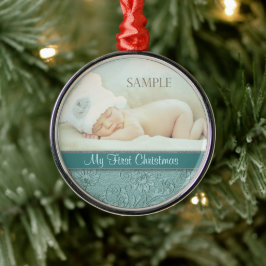Adorno Metálico Aqua Floral Swirly Baby Primera Navidad