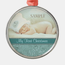 Adorno Metálico Aqua Floral Swirly Baby Primera Navidad