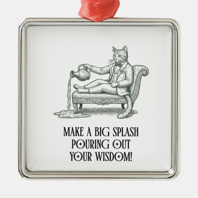 Adorno Metálico Aquarius Pun Wise Cat Zodiac Christmas Ornament  (Frente)