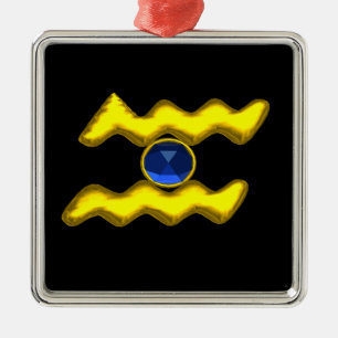 Adorno Metálico AQUARIUS ZODIAC CUMPLEAÑOS JEWEL Blue Sapphire Gol