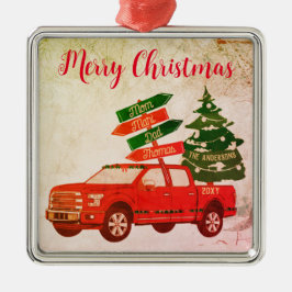 Adorno Metálico Árbol de granja Camión Rojo Nombre Familia Navidad