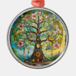Adorno Metálico Árbol de la Vida Florido de 7 Chakras